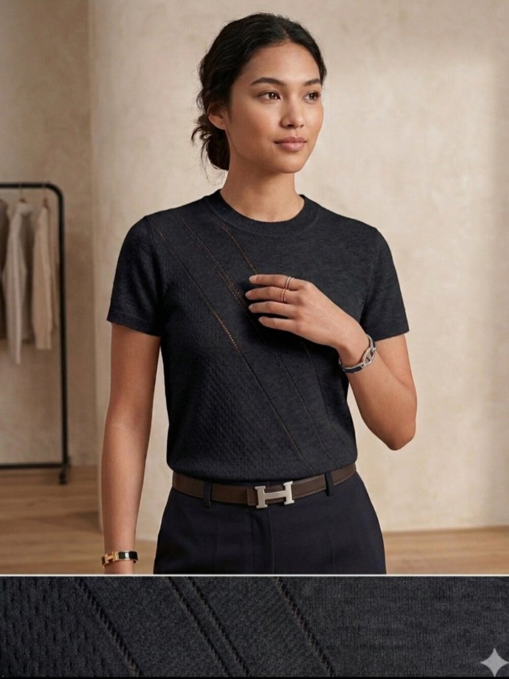 Hermès Black Cotton and Silk Short-Sleeve Knit Top With COA